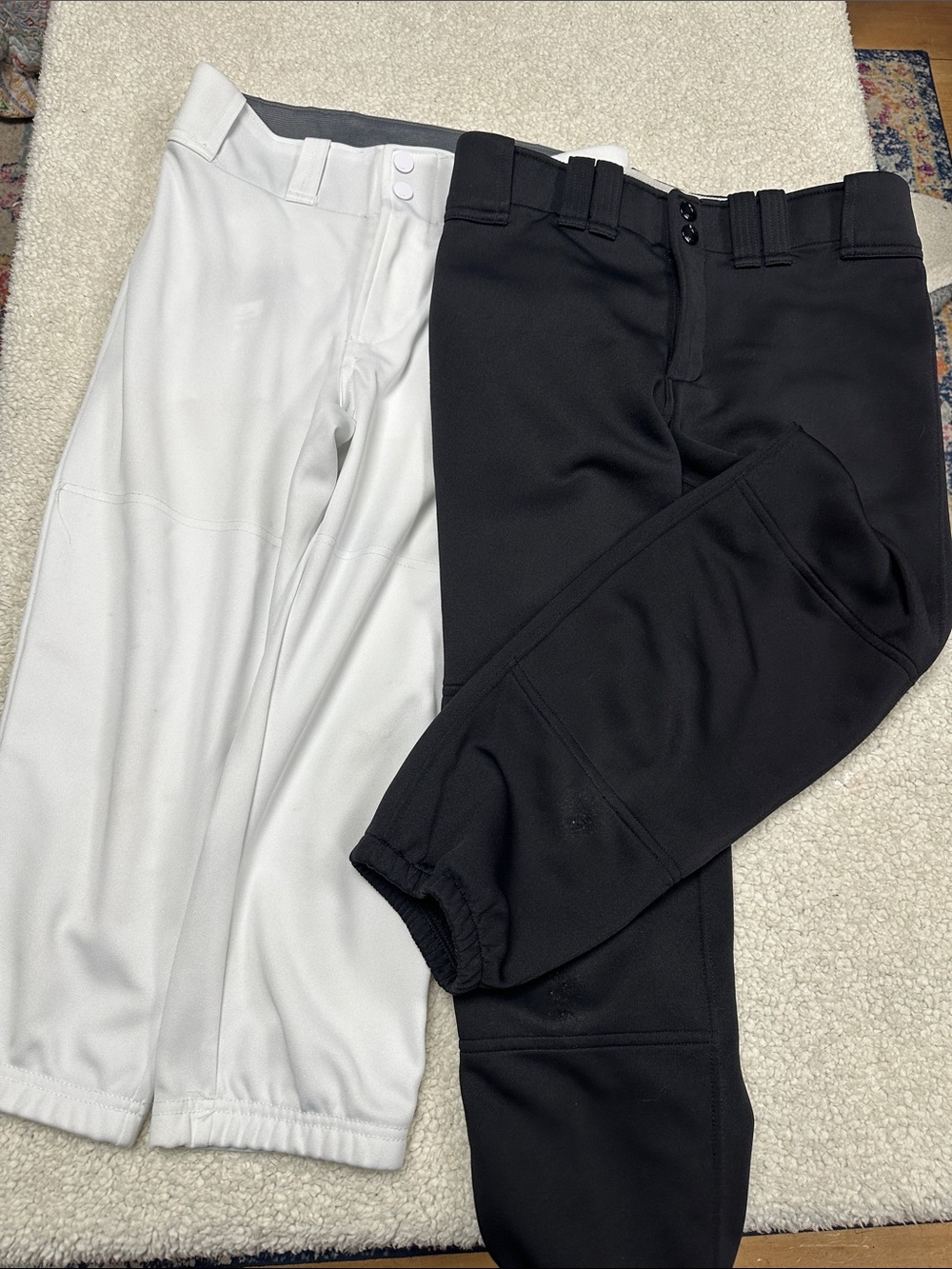 Mizuno Performance Softball Pants TWO PAIRS Black & White, Elastic Bottoms, S